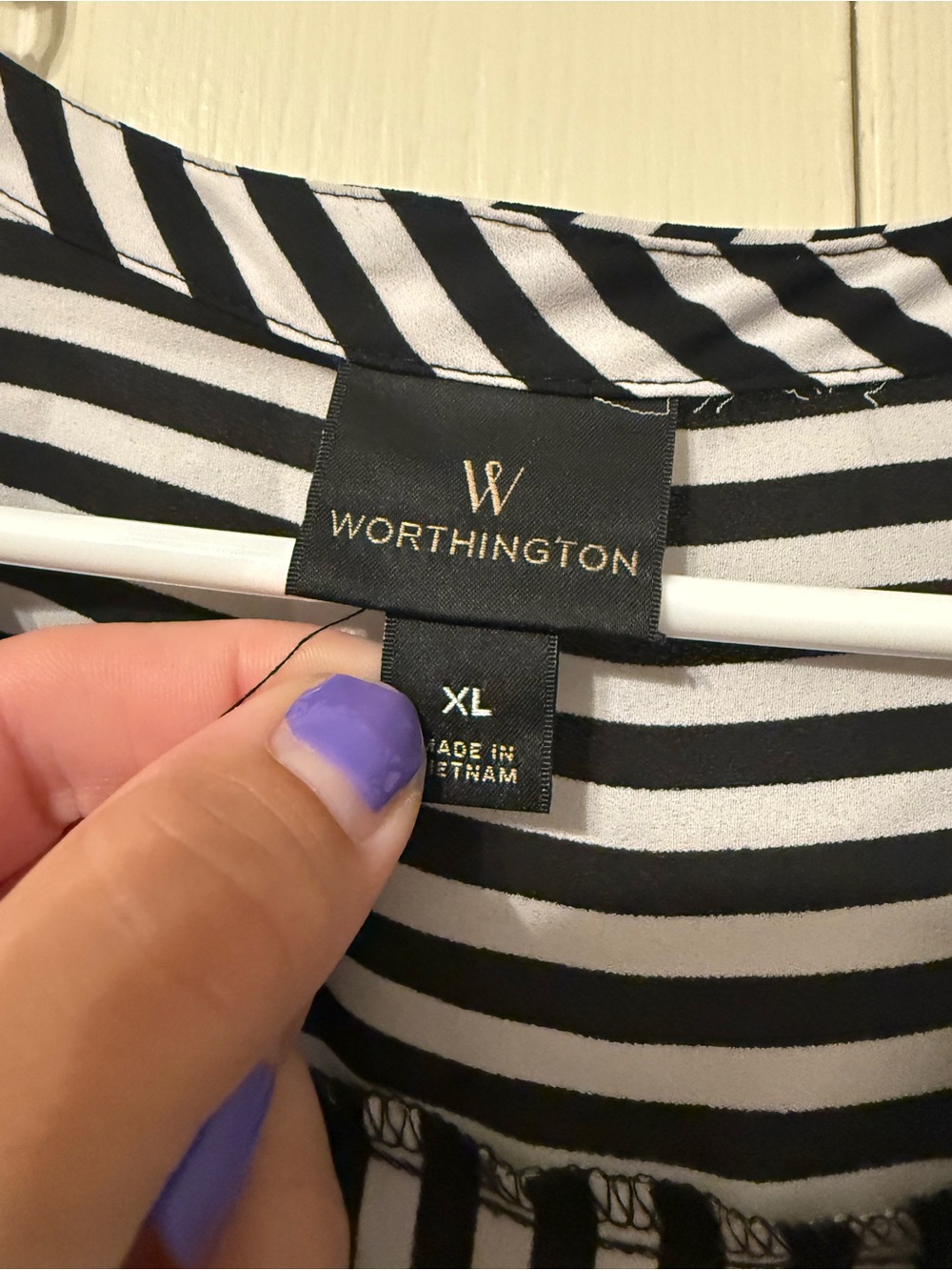 Worthington Black and White Striped V-Neck Blouse - Picture 2 of 4